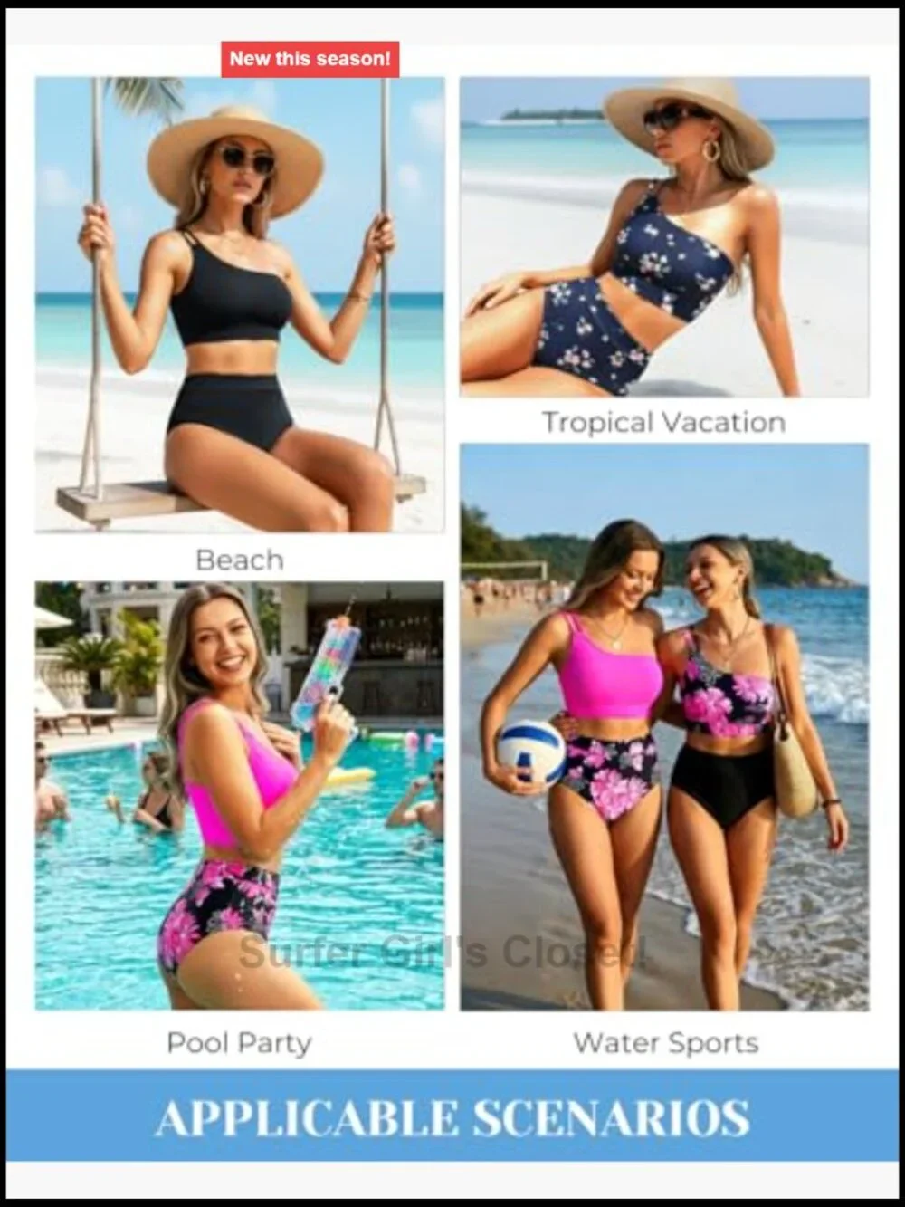 High Waisted Bikini One Shoulder Two Piece Swimsuits Tummy Control Full